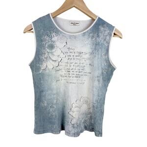 Vtg Y2K Skinny Minnie Graphic Statement Travel Tank Washed Blue Womens Size M/L